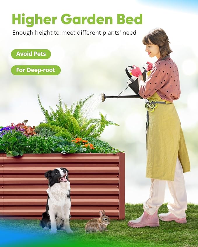 Quictent Galvanized Raised Garden Bed 8x4x2 Ft Tall Metal Planter Box for Vegetables Bottomless for Backyard 2 Tomato Cages Included 22.04 Deep Terracotta