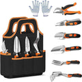 8-Piece Garden Tool Set with Storage Bag – Magnesium Alloy Trowel Rake Cultivator Pruner &amp Gloves for Outdoor Plant Care(Green)