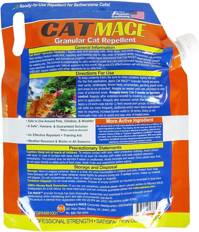 Nature's Mace Cat Mace Cat Repellent Outdoor Granular Deterrent Stop Cats Keep Cats Away for Yard Garden Anti Cat Pee No-Dig Training Tool 6 lb Safe to Use Around People Pets Plants