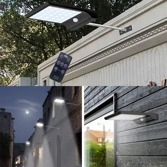 Landscape Lights Outdoors Solar Light 48 LEDs PIR Motion Sensor Solar Powered Lamps with Extension Rod for Garden Lighting Waterproof with Pole LED Street Lamp (Black with Pole)