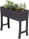 NuVue Products 26021 Outdoor Elevated Garden Bed for Growing Edible Plants and Flowers BPA-Free Woodgrain Panel Elevated Planter Box 35.5” L x 15” W x 32” H Dark Gray