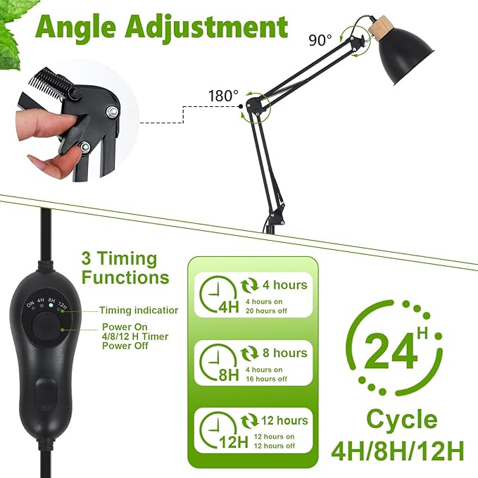 HMVPL Grow Lights for Indoor Plants Full Spectrum Plant Lights for Indoor Growing with 20W COB Grow Light Blub 4/8/12H Timer Standing Tall Grow Lamp for Middle Large Plants(75'' Height Adjustable)