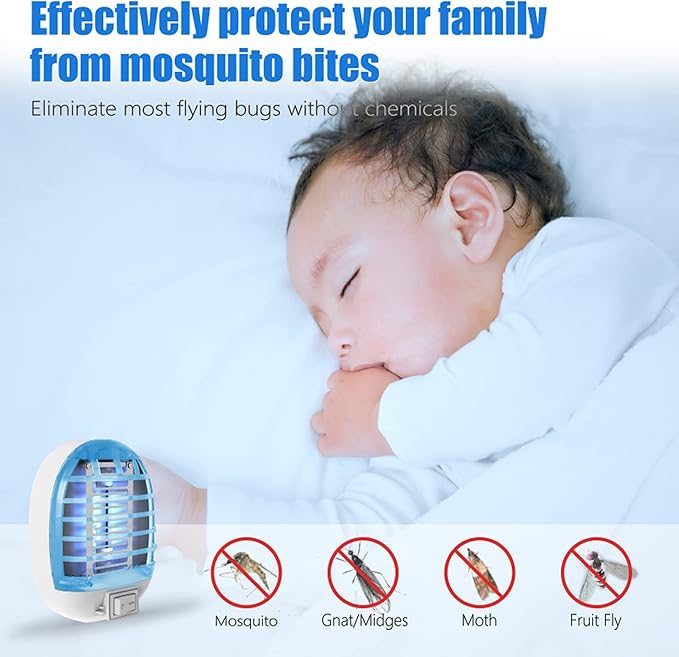 2 Pack Bug Zapper Indoor Electronic Mosquitoes Killer Zapper with Blue Lights for Living Room Baby Room Kitchen Bedroom(0324)