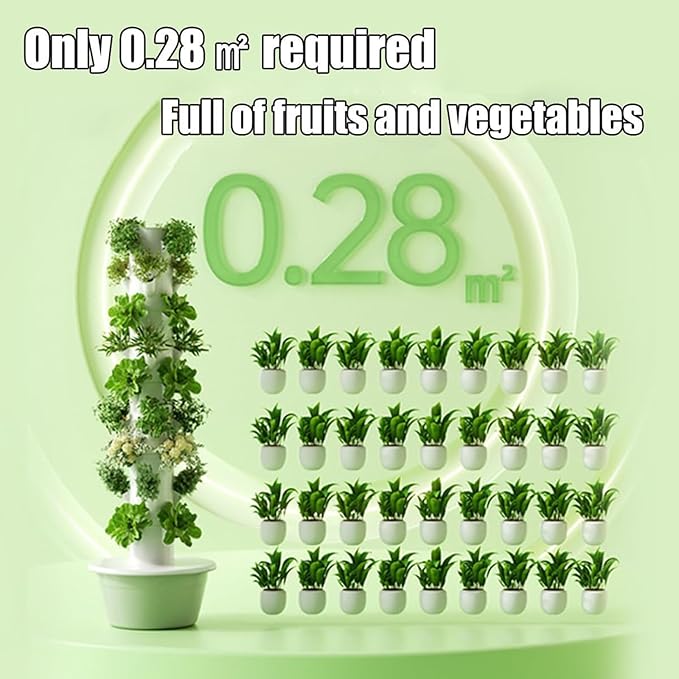 Tower Garden Growing System 20/28/36 Plants Vertical Farming Tower with Hydrating Pump Adapter for Growing Herbs Fruits and Vegetables Hydroponics Tower Growing System Kit(135cm/53in)