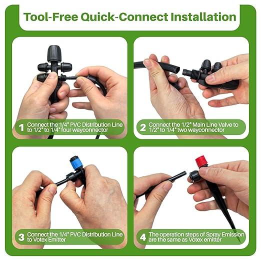 Drip Irrigation System Automatic Garden Watering Kit Quick-Connect Watering Misting Drip Irrigation System for GreenhousesYardsLawnsRaised Bedswith 98ft 1/4''&amp 49ft 1/2 Tubing and Accessori