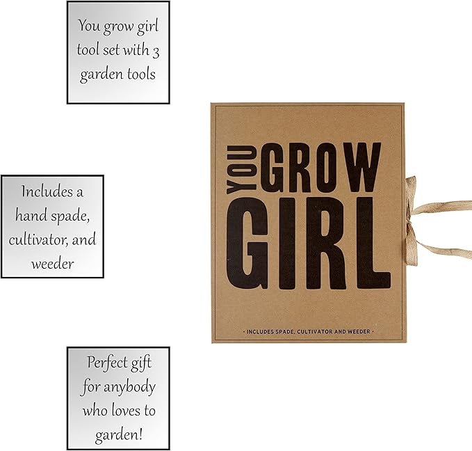Santa Barbara Design Studio Garden Tool Set - Gift Boxed Steel Spade Cultivator &amp Weeder Gardening Essentials 3-Pieces You Grow Girl