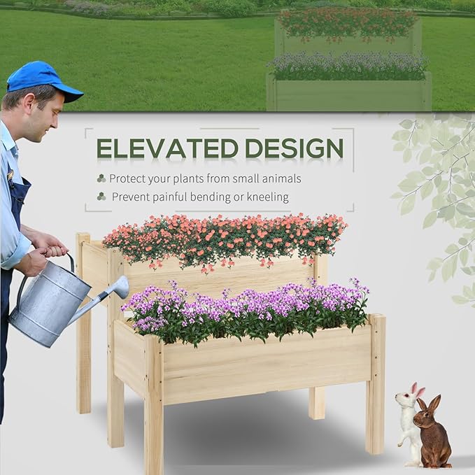 34X34X28 Raised Garden Bed 2-Tier Elevated Wood Planter Box for Backyard Patio Outdoor Ready