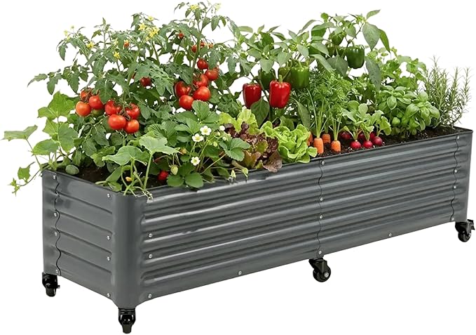 Vego garden Classic Rolling Garden Bed – 1.75' Mobile Metal Raised Garden Bed for Patio Deck Balcony – Deep Planting Space Durable &amp Easy to Move (Modern Gray 1.75'X6')