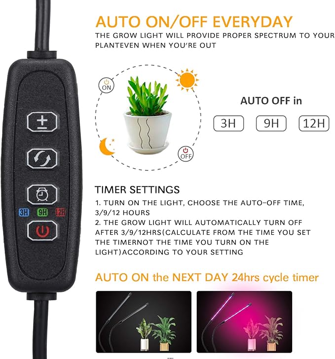 Grow Lights Plant Light Indoor Red and Blue Full Spectrum LED Plant Grow Light with Timer 3 9 12H 3 Lighting Modes 9 Level BrightnessAutomatic Switch Mode Plant Lights Adjustable Clips