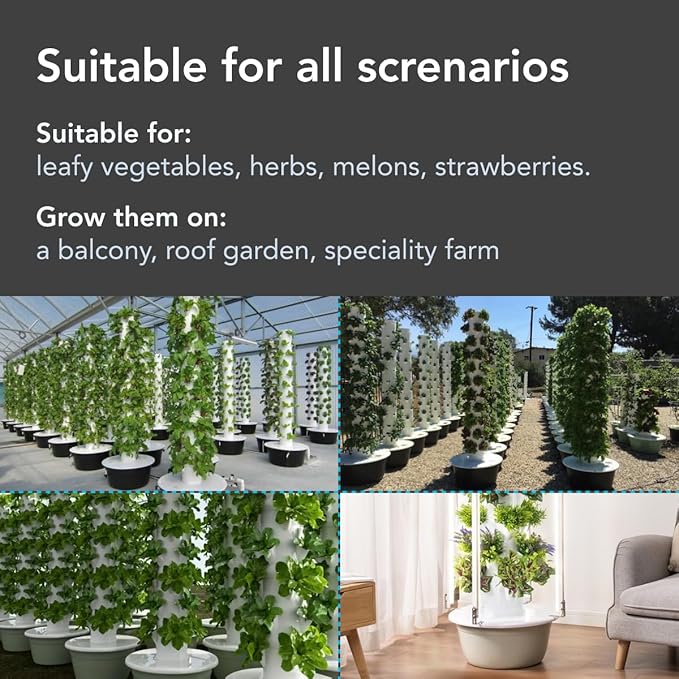 Flora Indoor Hydroponic Garden Tower with LED Grow Lights - Self-Watering Hydroponics System with Pump Adapter and Net Pots for Growing Herbs &amp Vegetables