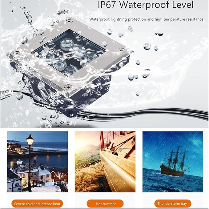 Recessed Outdoor Buried Lights Square Landscape Lamp IP67 Waterproof Round Garden LED Spotlight 12V Low Pressure Stainless Steel Well LightBlue 36 W