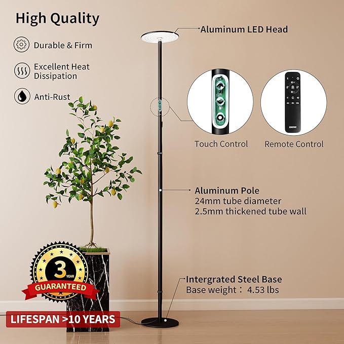 chiphy 69 Full Spectrum Grow Light for Indoor Plants 4/8/12H Timer 40W Tall Plant Lights 10 Level Dimmable Brightness Heights Adjustable Remote Control Ideal for Large Tall Plants