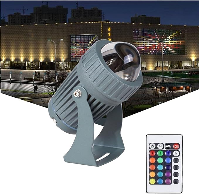 Outdoor Wall Washer Lights - 10W Rotation Spot Lights IP65 Waterproof Narrow Beam Spotlight Long Range LED Flood Lights Outdoor Architectural Landscape Lighting(RGB+Remote Control24V)