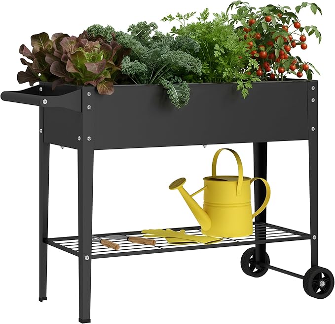 Elevate 32 Tall Raised Garden Bed with WheelPlanter Box for BackyardOutdoor Garden Patio Balcony 400lb CapacityBlack