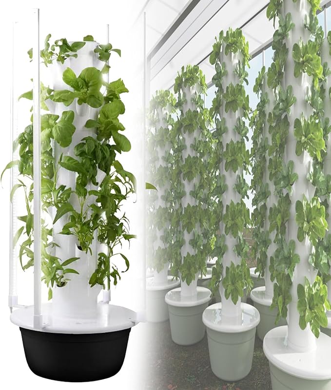 Vertical Hydroponic Garden TowerSoilless Cultivation Hydroponics Growing TowerIndoor Farming Garden PlanterAuto Water Circulatefor Home/Garden/Farm/Greenhouse Black-5layers+plantlight