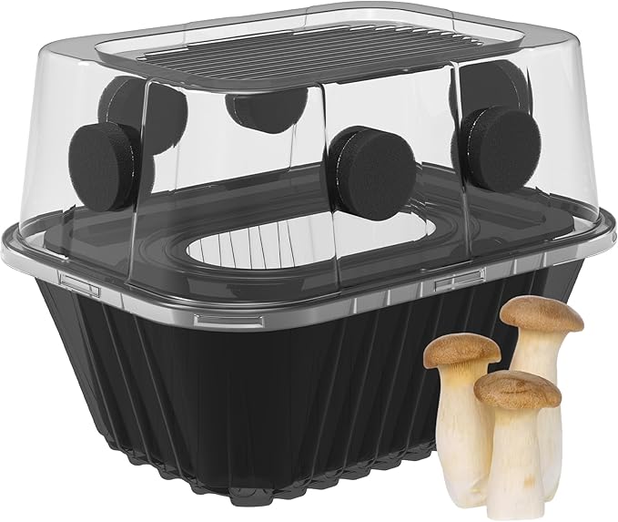 YANWEN Mushroom Growing Kit Monotub Stackable Grow Box Fruiting Chamber with FAE Filters Indoor Use 12.6 x 12.6 x 6.3 inches Clear and Black