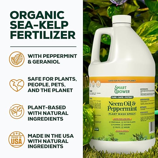 Neem Oil Spray for Plants with Peppermint Oil Natural Plant Wash Made for Indoor and Outdoor Plants Smart Grower 128oz Gallon Refill Ready to Use Spray