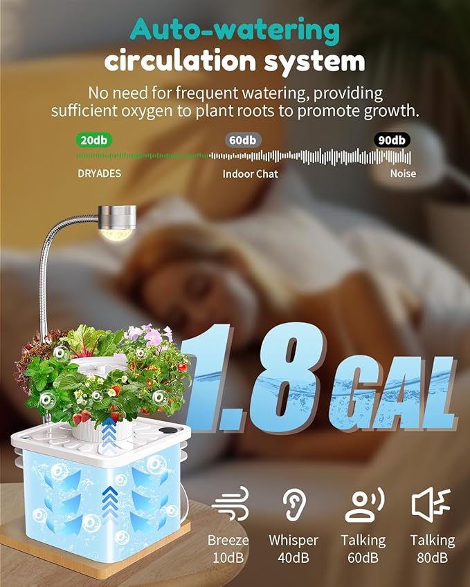 Indoor Herb Garden Growing System Kit 6 Pods Hydroponics System with LED Grow Light Hydroponic Planter for Home Kitchen Windowsill White
