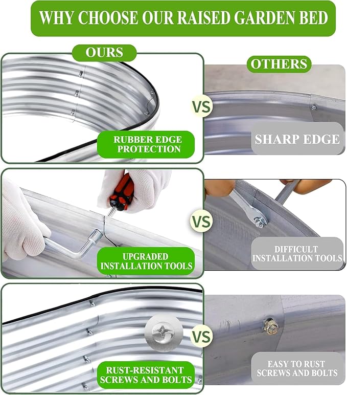 Galvanized Raised Garden Bed Outdoor 4x2x1ft Large Planter Raised Bed Kit with Safety Edging and Gloves Stainless Metal Raised Planter Box for Gardening Vegetables Herb Fruits Flowers