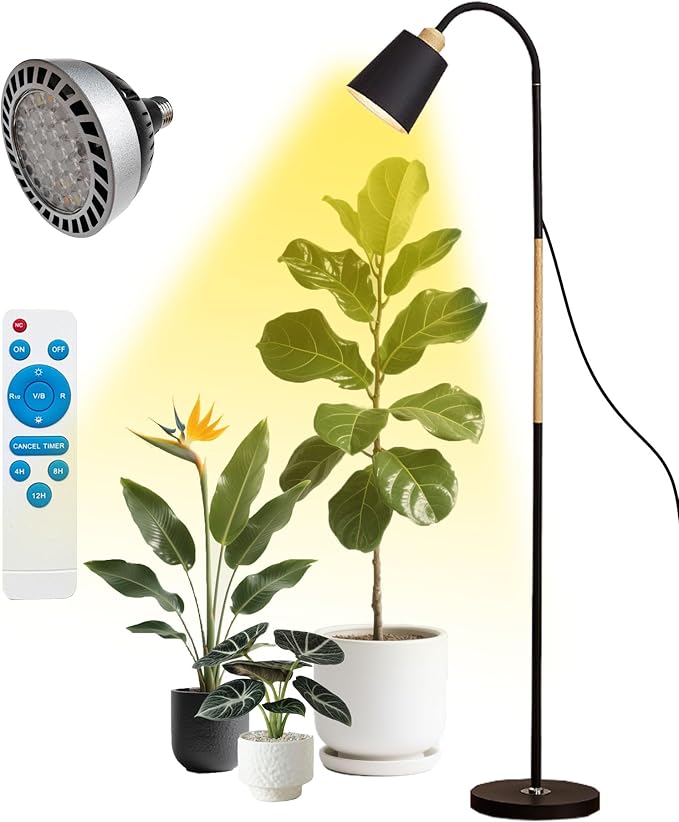 Floor Grow Light for Indoor Plants 58 Tall Standing Grow Light 18W Dimmable LED Plant Light with Timer Full Spectrum Plant Light with Flexible Gooseneck &amp Remote Control (Black)