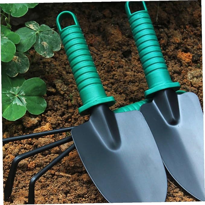 GLEAVI Heavy Duty Stainless Steel Gardening Shovel and Rake Tool Set with Pruning Shears in Carry Case for Outdoor Planting and Flower Gardening 5pcs Portable Garden Hand Tools