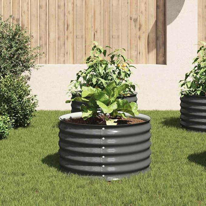 Steel Planter Raised Bed Metal Flower Box Planter Raised Beds Outdoor Garden for Planting Fruit 31.5x31.5x17.3 Gray -741