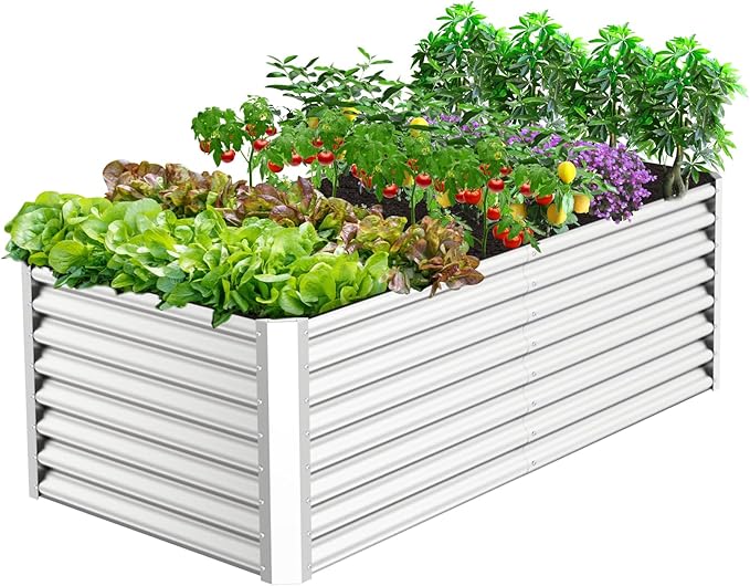 SHAREWIN Galvanized Planter Raised Metal Garden Bed Kit for Gardening Outdoor6x3x2ft Planter Grow Garden Box Raised Flower Bed