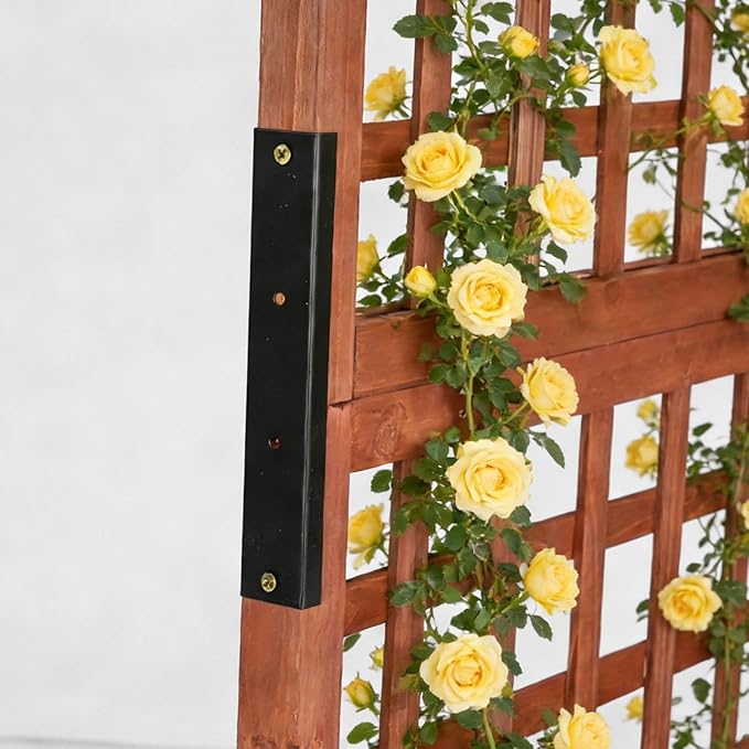 Outvita Mobile Wood Planter Box with Trellis &amp Locking Wheels Standing Raised Garden Bed with Drainage Holes for Outdoor Climbing Plants Vine Flowers Herbs (Cedar Brown)