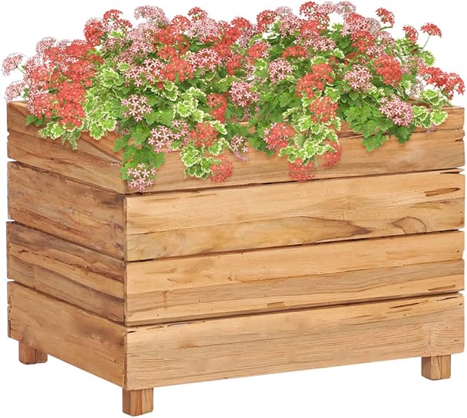 vidaXL Raised Bed Raised Planting Bed Garden Grow Bags Herb Flower Vegetable Plants Bed Rectangle Planter 59.1x15.7x28.3 Solid Wood Teak and Steel