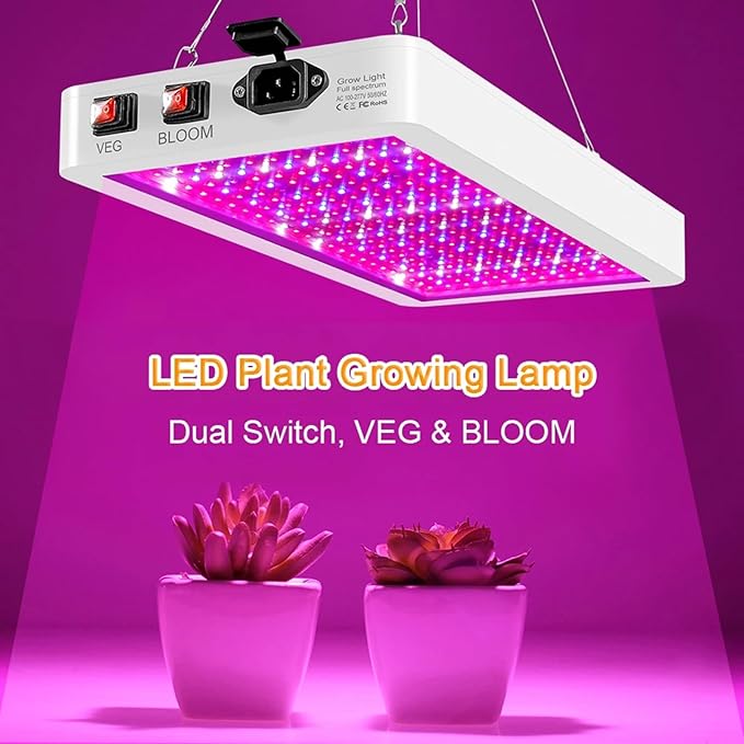 1000W LED Grow Lights Double Chips Full Spectrum Daisy Chain 3 Modes Timer Plant Light for Greenhouse and Indoor Plant Veg and Flower Growing216 LEDs