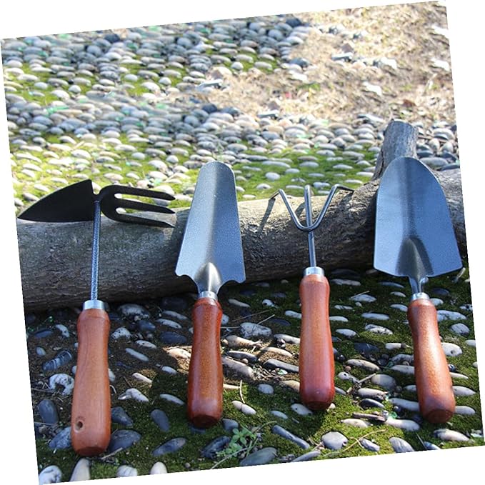 Yardwe Mini Garden Tool Set with 4 Thickened Stoving Varnish Iron Shovels and Wooden Handles for Planting and Landscaping in Home Gardening
