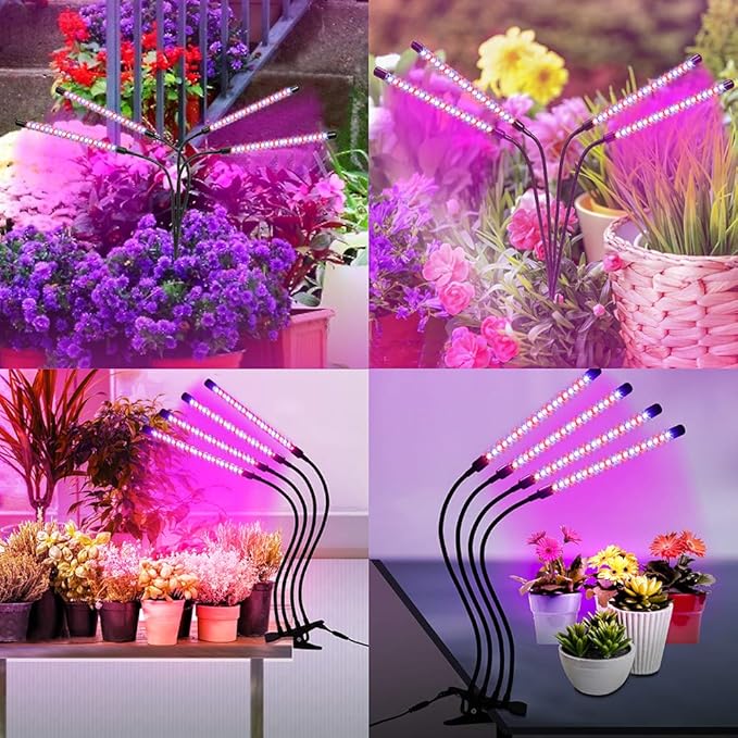Plant Grow Lights for Indoor Plants Full Spectrum80 LED Plant Lights for Indoor Growing with Timer 4 Head Clip Indoor Plant Grow Lamp for House Plants with 3 Lighting Mode/10 Brightness
