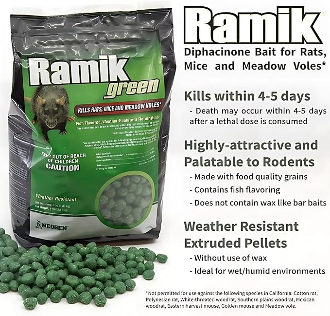 Neogen Ramik Green Fish Flavored Weather Resistant Rodenticide Nuggets4 lb Bag (00615)(Pack of 4)