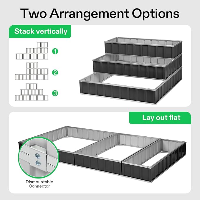 VIVOSUN 3-Tier Metal Raised Garden Bed 46 x 46 x 24 Galvanized Steel Metal Outdoor Planter Box with Gloves and Scissors to Grow Flowers Vegetables and Herbs for Outdoor Gardening Dark Gray