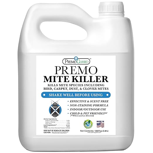 Premo Guard Natural Mite Spray – Large 128 oz Bottle – Plant Based Treatment for Dust Spider Carpet Bird Rat Mites – Safe for Families Pet Home Bedding &amp Furniture When Used As Directed