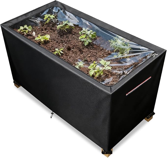 Spring Outdoor Raised garden bed cover With Transparent PVC Top WindowWaterproof Heavy Duty Covers with Split Zipper for 48 x 24 x 30 inch Elevated Wood Planter Box Stand(BlackCover only) ﻿