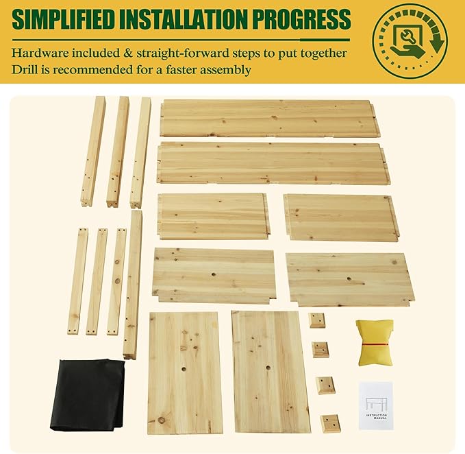 47x23x30in Raised Garden Bed with Legs Outdoor Elevated Wood Planted Box with Liner &amp Drainage Hole for Vegetable Flower Backyard and Patio Natural