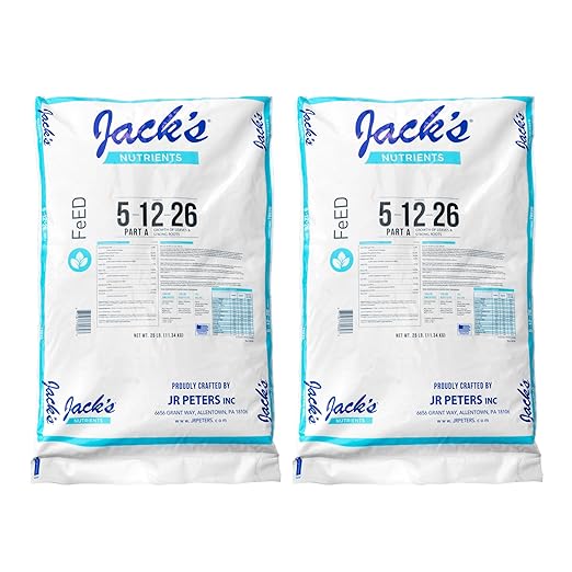 Jack's Nutrients 5-12-26 Part A Water-Soluble Fertilizer for Growth of Leaves and Strong Roots in Plants Grown in Continuous Liquid Feed Programs 25lbs 2 Pack