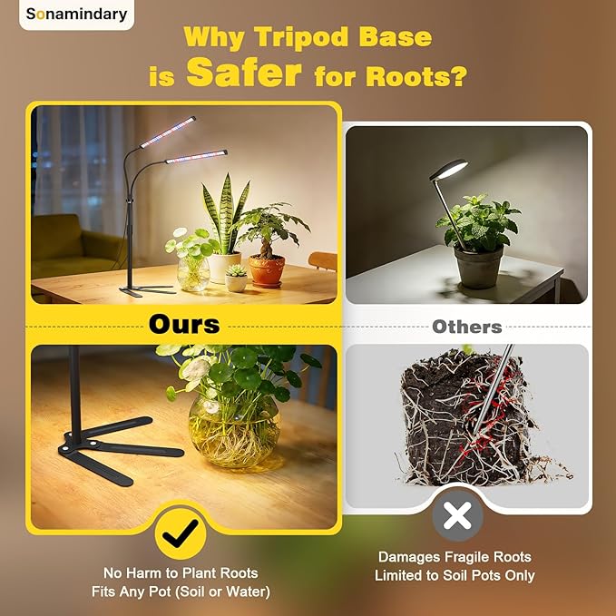 Grow Lights for Indoor Plants 9V 5700K 120LEDs Full Spectrum Plant Lights for Indoor Growing Height Adjustable 9.8-35'' with Stable 360° Flexible Arm Auto 4/8/12H Timer 5 Brightness Levels