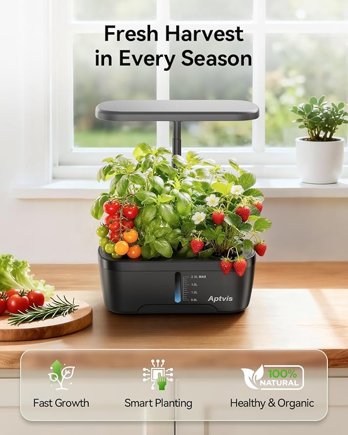 Hydroponics Growing System 6 Pods Smart Indoor Herb Garden with LED Grow Light Auto Timer Height Adjustable Quiet Pump Gardening Gifts for Mom Women - Black