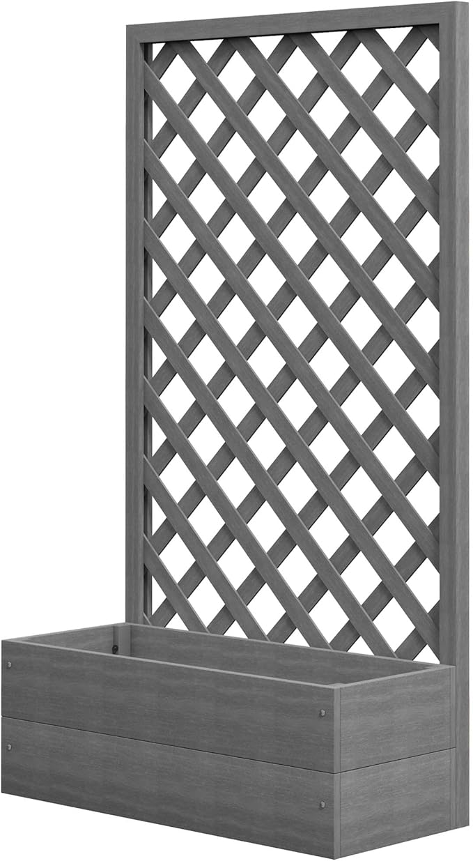 48x48x12 inch Family-Size Raised Garden Bed with Comprehensive Trellis System Supports Multiple Climbing Plants Gray Weather-Resistant Reliable