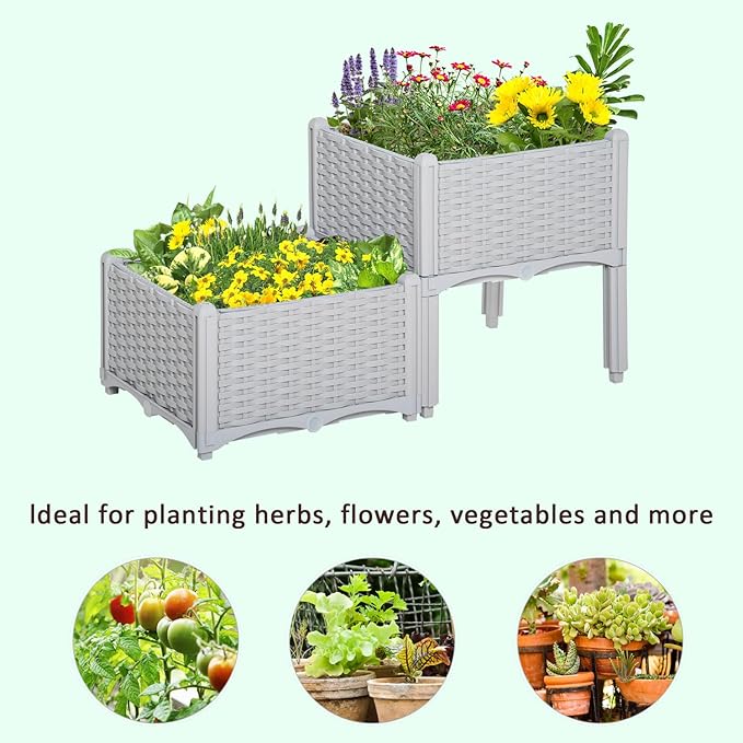 2 Piece Raised Garden Bed with Legs Self-Watering Planter Box