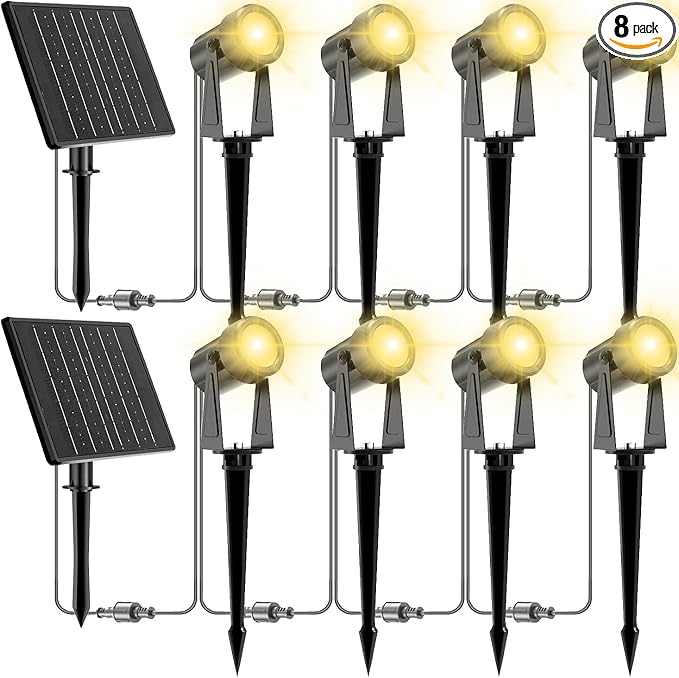 ZYAN Solar Landscape Spotlights Separate Monocrystalline Panels &amp USB-C Powered 10800mAh Auto On Off Dusk to Dawn Outdoor IP65 Waterproof Warm White for Yard Path Patio (8 Pack)