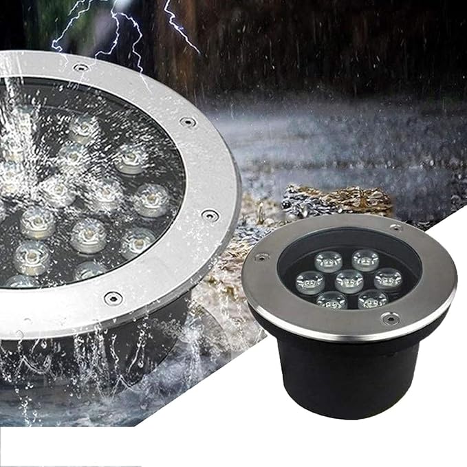 Ground LED Landscape Lamp Outdoor Buried Lights - IP67 Waterproof Round Recessed LED Pond Spotlight 12V Stainless Steel Ground Floodlights for Pathway Patio Garden Lawn Light