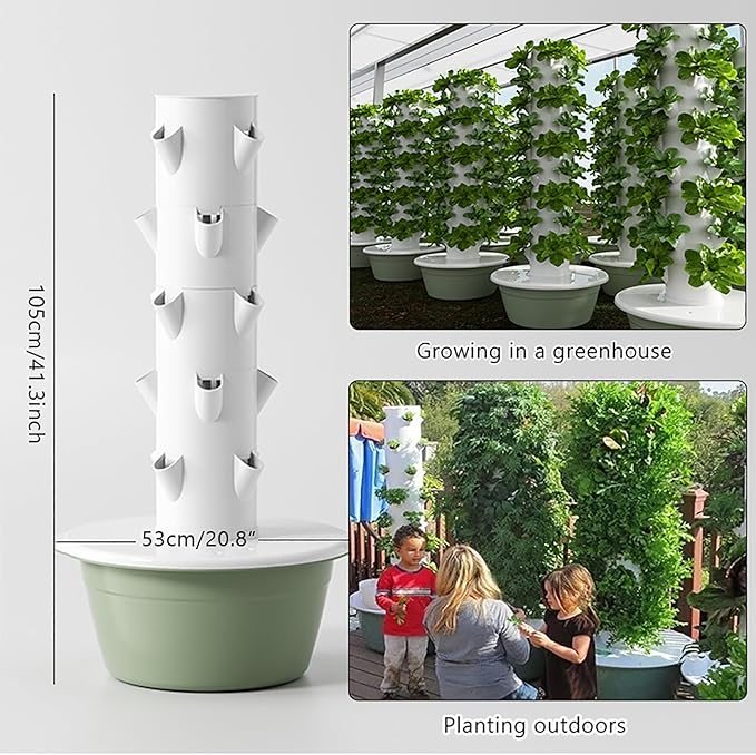 Vertical Hydroponics Growing SystemIndoor Outdoor Self-Watering Hydroponic Tower Garden Planter Tower with Pump for Herbs Fruits and Vegetables(20.8 Dx64.9 H 9 Tier)