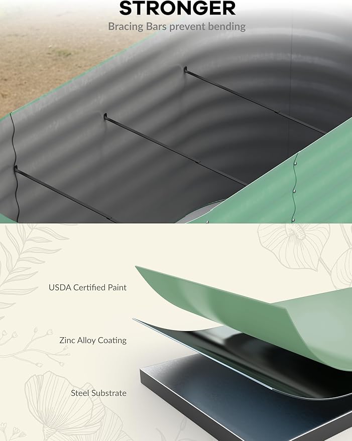 GarveeLife 8x2x2 ft Galvanized Raised Garden Bed - 24“ Tall Metal Planter Box for Vegetables Flowers Herbs Rust-Resistant Outdoor Garden Box Easy Assembly Raised Beds for Gardening Green