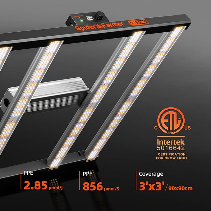 Spider Farmer SE3000 LED Grow Lights 300W Samsung LM301H EVO Diodes Smart App Control 3x3ft Coverage Bar Style Grow Light Full Spectrum Dimmable Grow Lamp for Indoor Plants