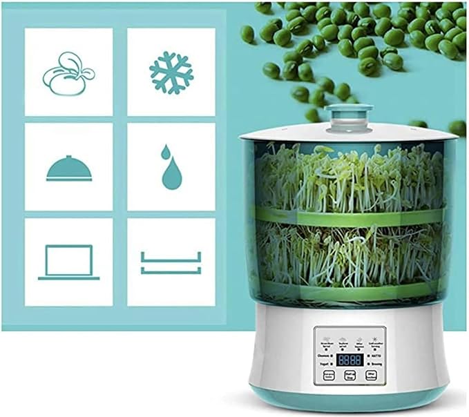 Electric Bean Sprout Maker with Smart Watering System and Constant Temperature Control - Large Capacity Seed Germination Device for Sprouting Beans and Seeds (Three Layers)