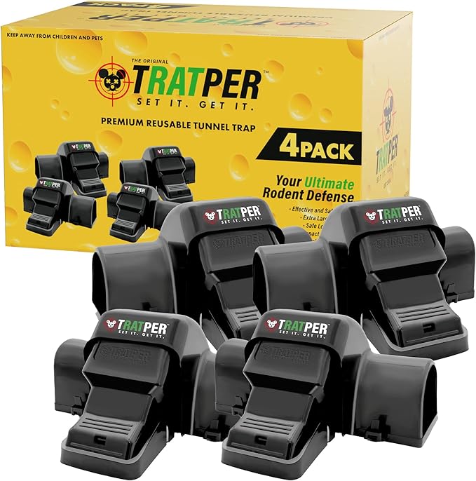 TRATPER Rat and Chipmunk Traps. Prevents Accidental Triggering with Dual Tunneled Design. Covered Snap Traps for Humane Kill Reusable Pest Control for Rats Indoor &amp Outdoor Use. 4 Pack