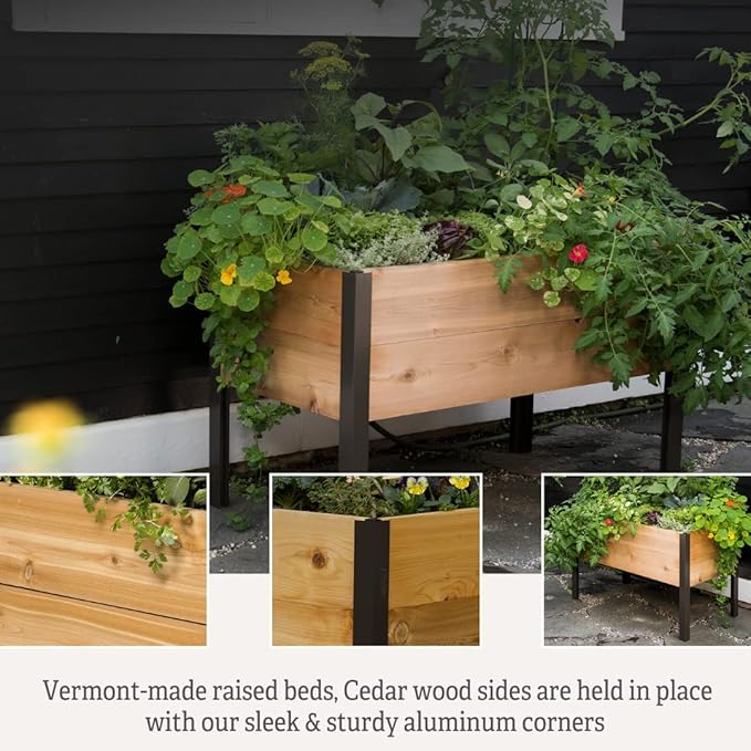 Gardener's Supply Company Raised Garden Bed Elevated Cedar Planter Box | 2' x 4' Heavy Duty Standing Garden Planters for Outdoor Plant Vegetables &amp Flower Gardening Perfect for Patio Lawn &amp B